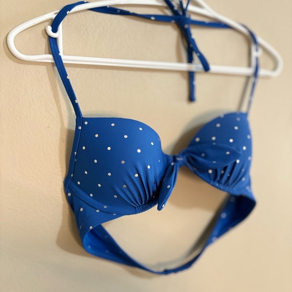 Aerie Vibrant Blue & Silver Polka Dot Push Up Halter Bikini Top - Size 34B EUC - Picture 4 of 13